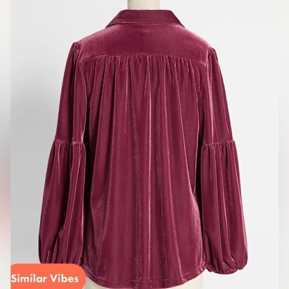 Modcloth Here For the Drama Button Up Corduroy Velvet Top Balloon Sleeve Wine S - Picture 3 of 12
